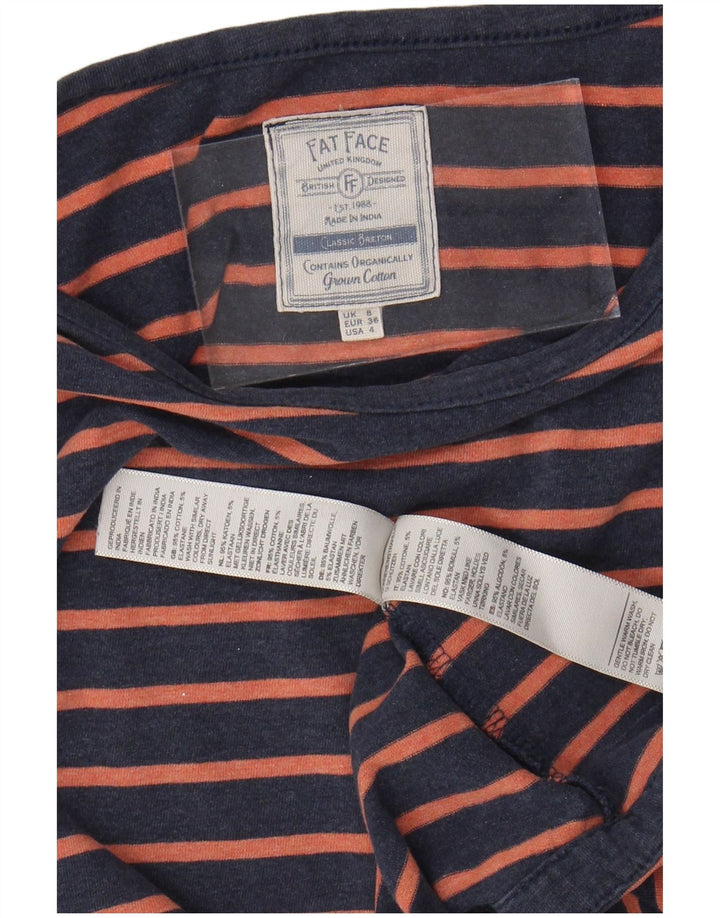 FAT FACE Womens Top Long Sleeve UK 8 Small Navy Blue Striped Cotton