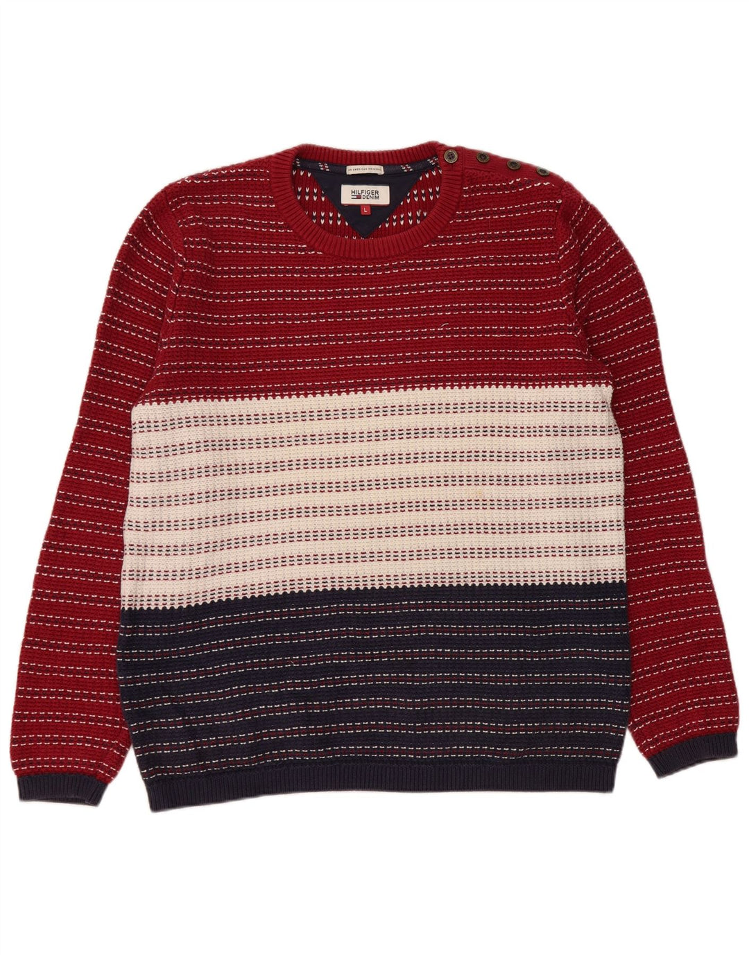 Tommy Hilfiger Mens Crew Neck Jumper Sweater Large Multicoloured Striped