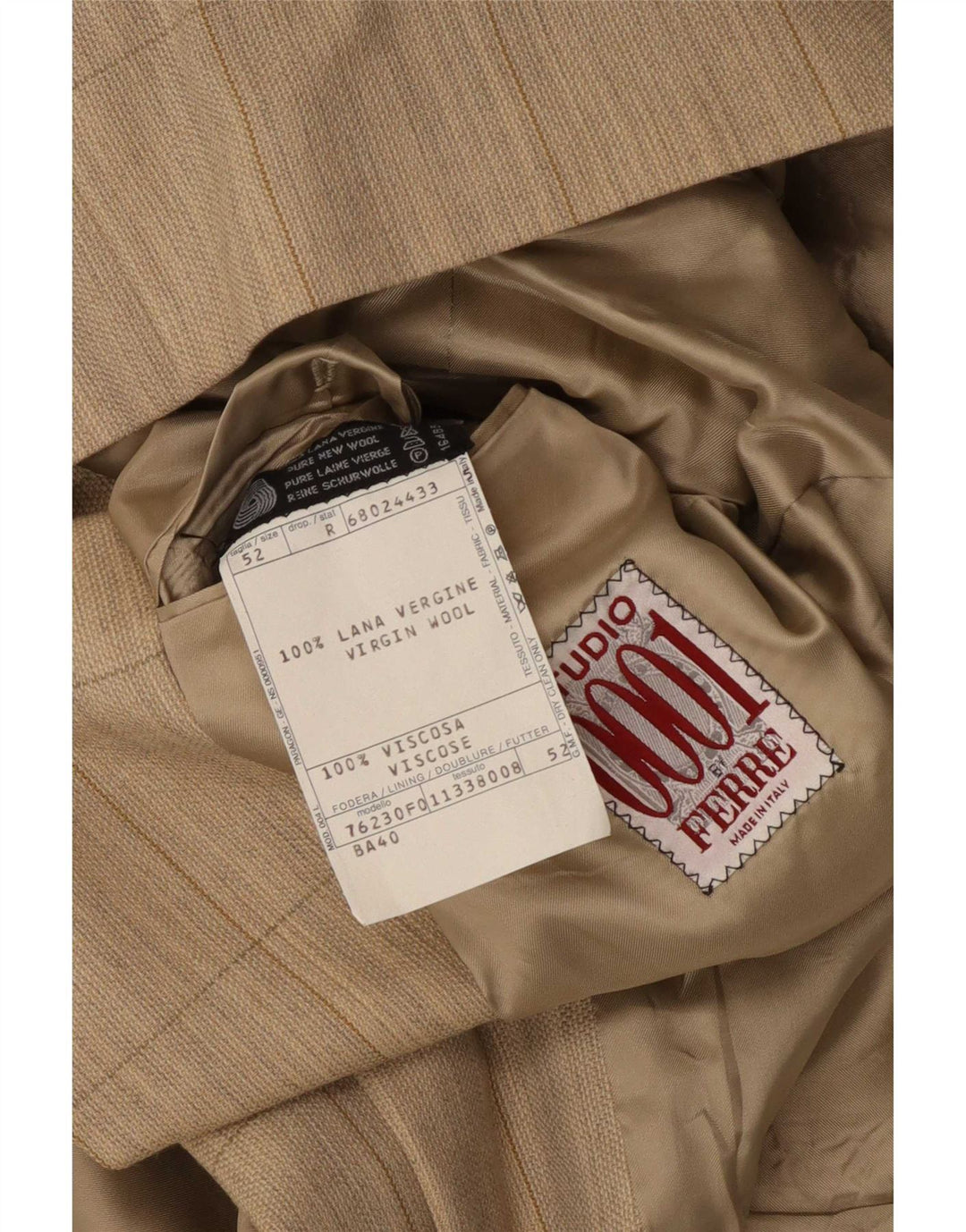 Ferre Mens 2 Button Blazer Jacket IT 52 XL Beige Check Virgin Wool