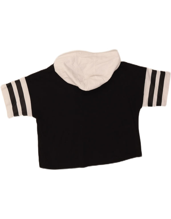 Ellesse Womens Crop Hooded Graphic T-Shirt Top UK 6 XS Black Colourblock