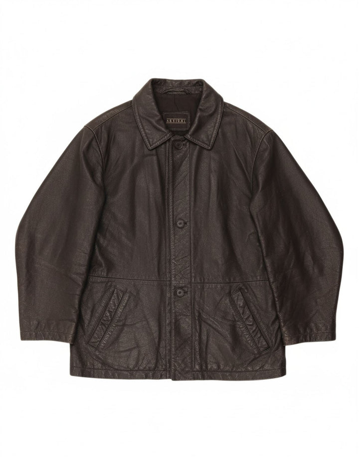 BARISAL Mens Leather Jacket IT 52 XL Black Leather