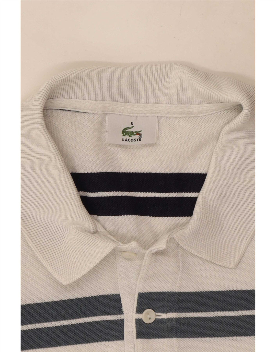 Lacoste Mens Polo Shirt Size 5 Large White Striped