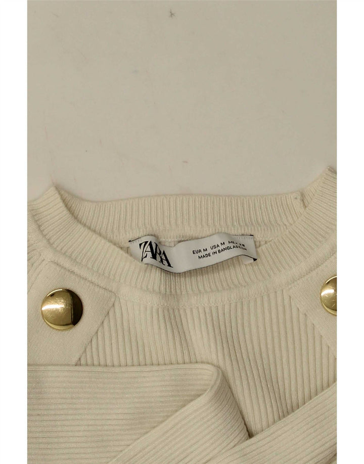 Zara Womens Crop Top Long Sleeve UK 12 Medium White