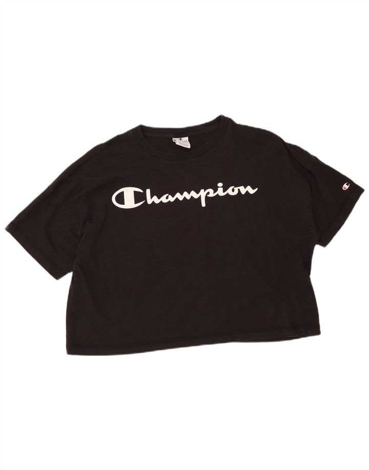 Champion Womens Oversized Crop Graphic T-Shirt Top UK 14 Medium Black