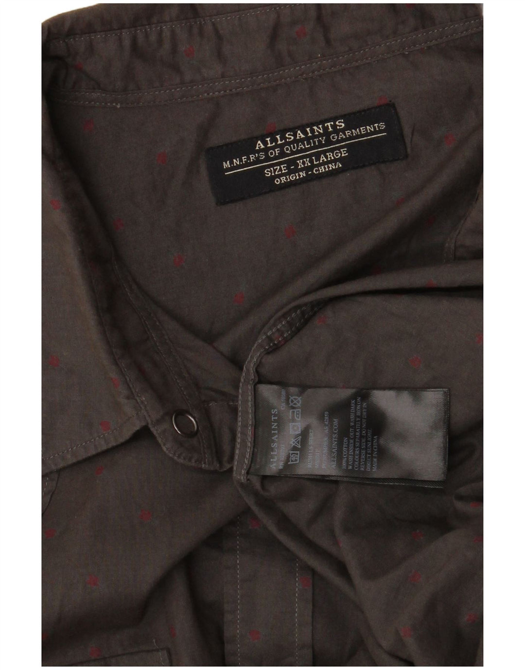 All Saints Mens Shirt 2XL Grey Spotted Cotton