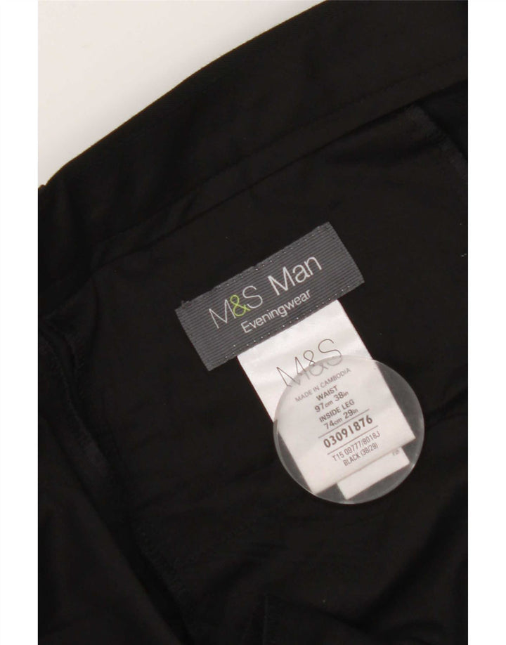 Marks & Spencer Mens Straight Suit Trousers W38 L29 Black Polyester