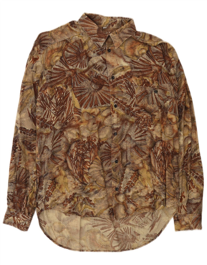 Vintage Mens Shirt Medium Brown Floral Viscose