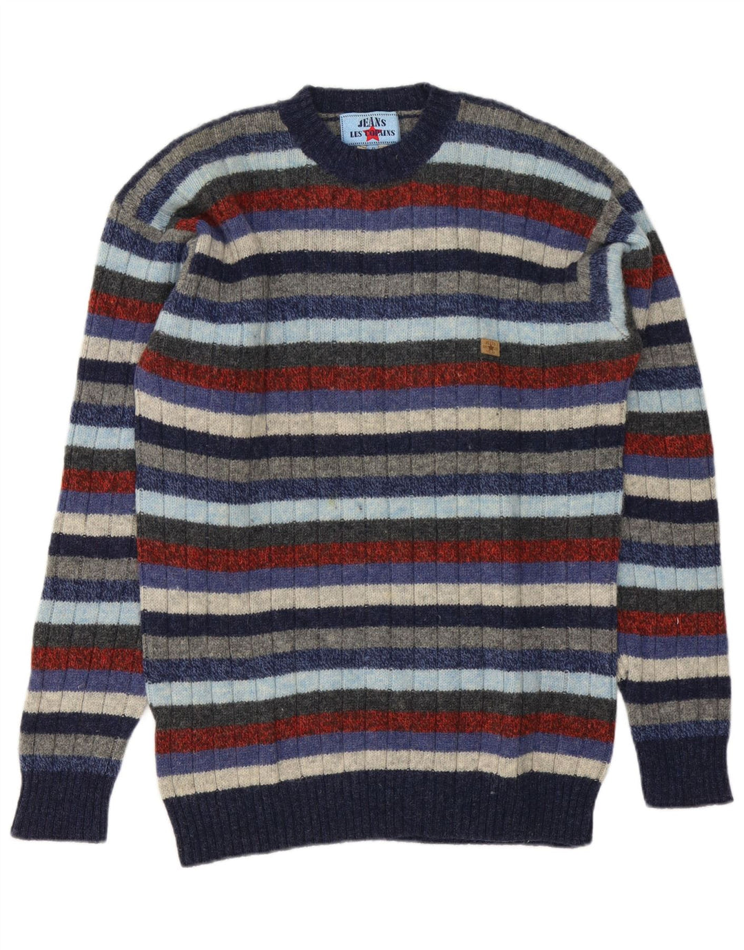 Les Copains Mens Crew Neck Jumper Sweater IT 46 Small Multicoloured Striped