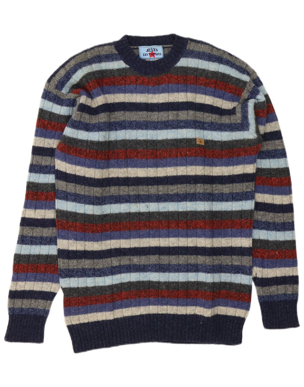 Les Copains Mens Crew Neck Jumper Sweater IT 46 Small Multicoloured Striped