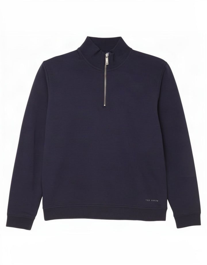 Ted Baker Mens Zip Neck Sweatshirt Jumper Size 3 Medium Navy Blue Cotton