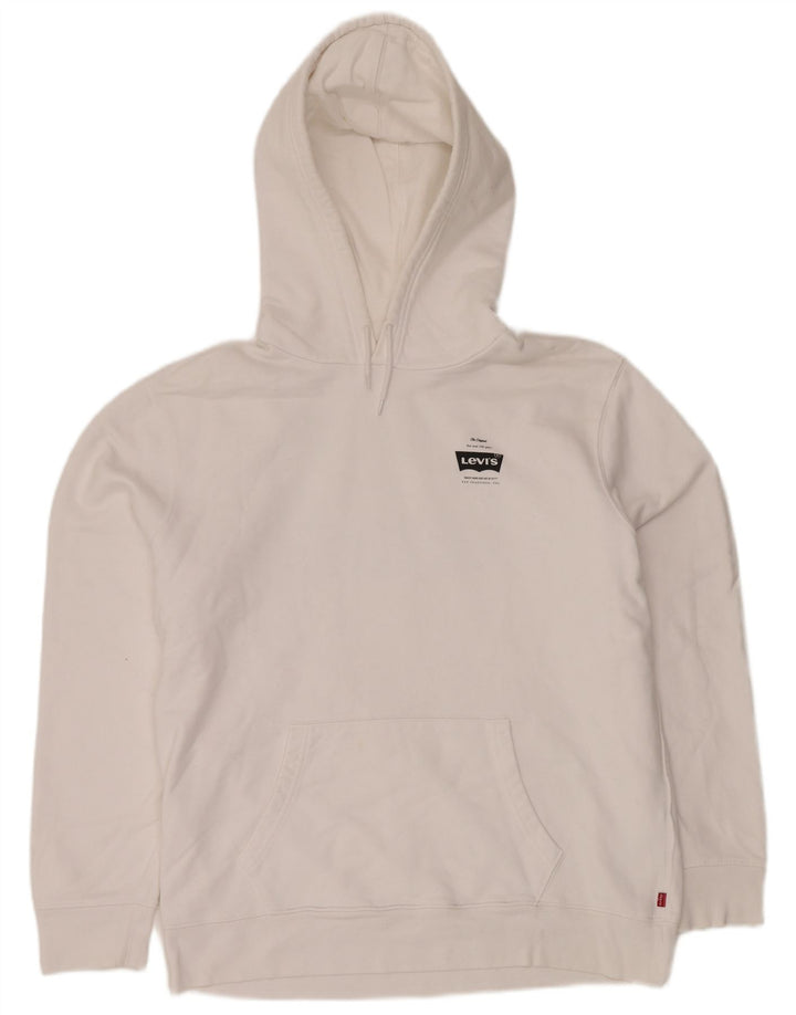 LEVI'S Mens Graphic Hoodie Jumper Large White Cotton