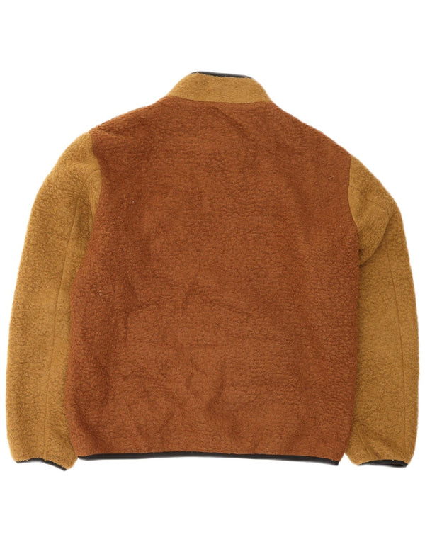 Zara Mens Fleece Jacket UK 40 Large Brown Colourblock Polyester
