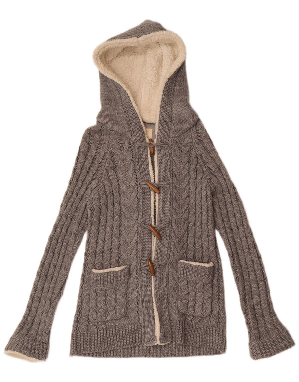 Zara Womens Hooded Jumper Sweater UK 10 Small Grey Acrylic