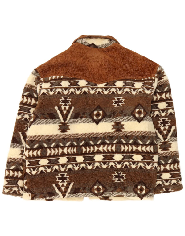 Out Limits Mens Sherpa Loose Fit Fleece Jacket UK 38 Medium Brown Geometric