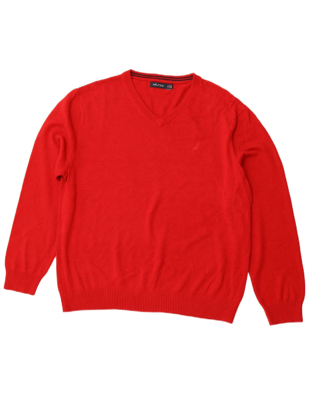 NAUTICA Mens V-Neck Jumper Sweater XL Red Cotton