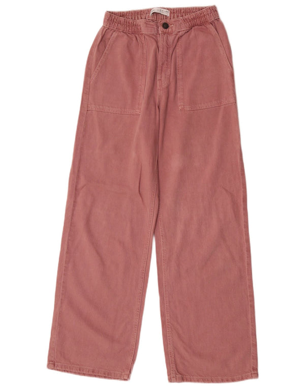 Zara Girls Wide Leg Chino Trousers 13-14 Years W26 L28 Pink Cotton