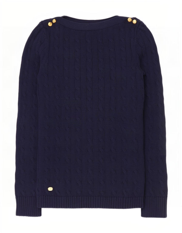 Ralph Lauren Womens Boat Neck Jumper Sweater UK 12 Medium Navy Blue Cotton