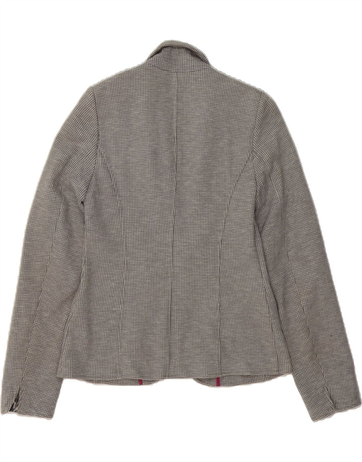 JULES Womens 1 Button Blazer Jacket UK 12 Medium  Grey Houndstooth Cotton Vintage Jules and Second-Hand Jules from Messina Hembry 