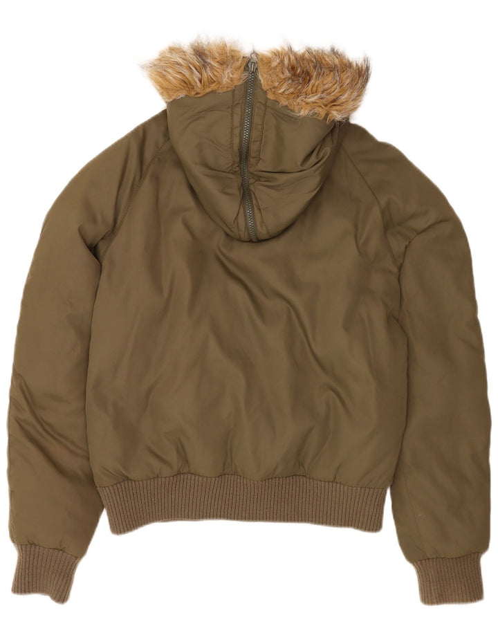 Killah Womens Hooded Padded Bomber Jacket UK 14 Medium Khaki Polyamide