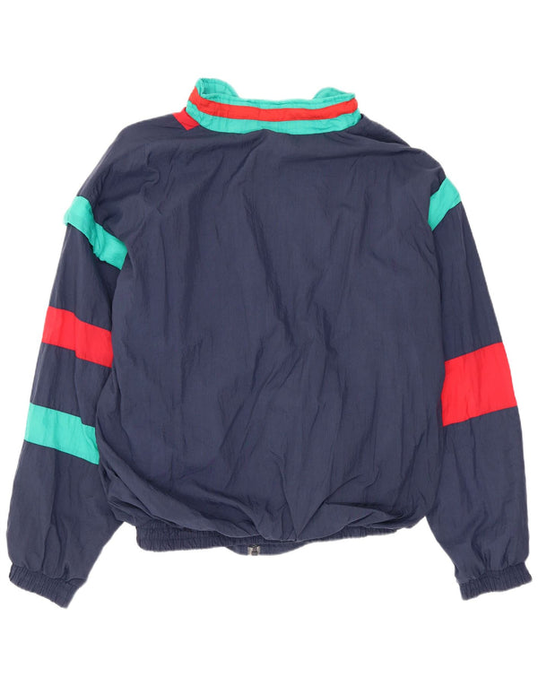 Vintage Mens Loose Fit Tracksuit Top Jacket Small Navy Blue Colourblock