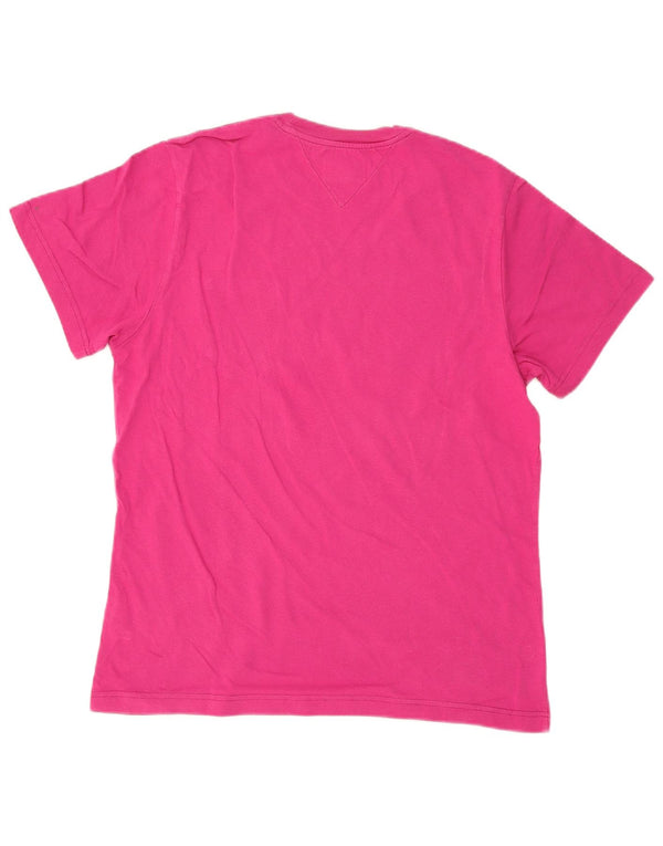 Tommy Hilfiger Mens Graphic T-Shirt Top Medium Pink Colourblock Cotton