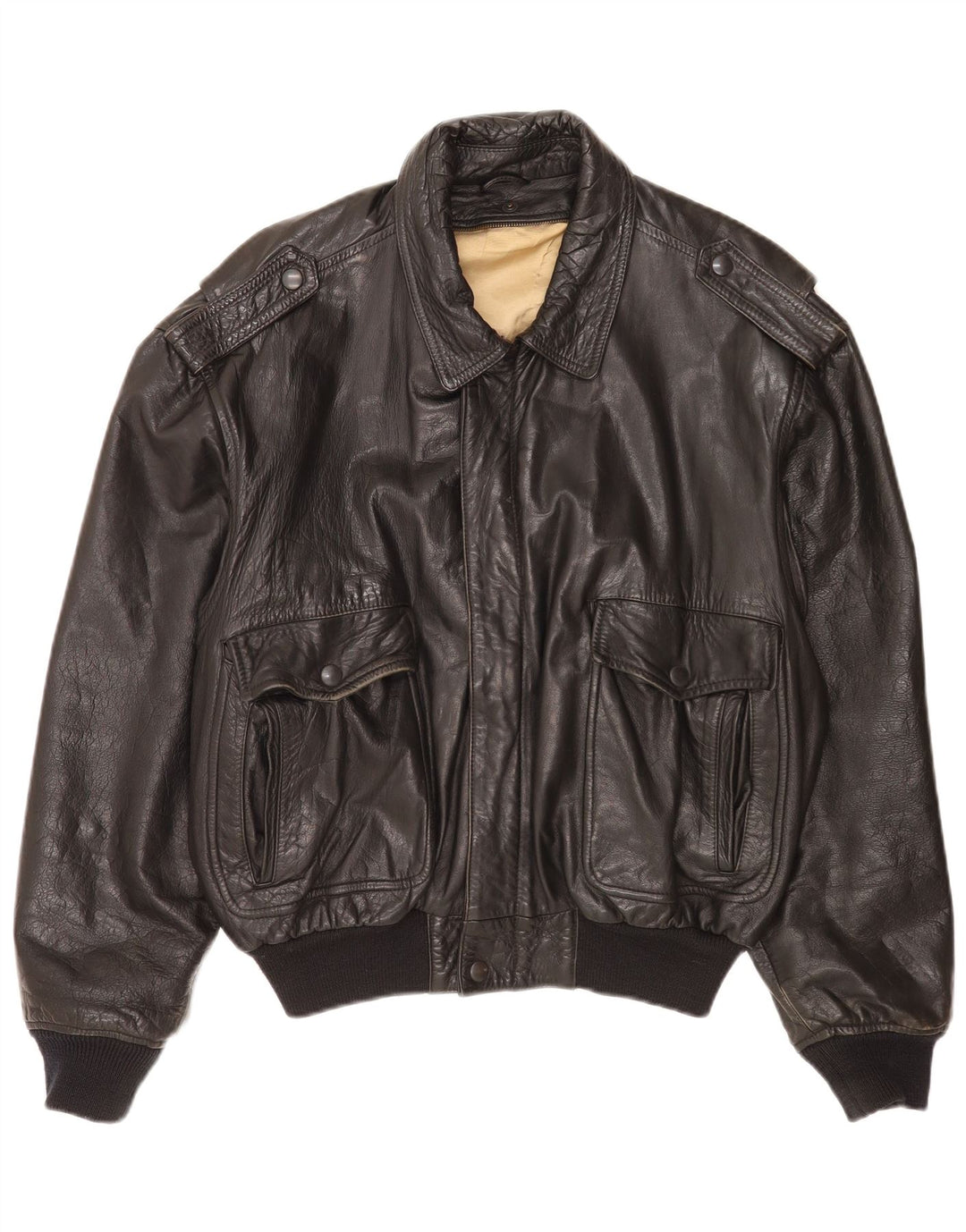 Vintage Mens Leather Military Jacket UK 40 Large Black