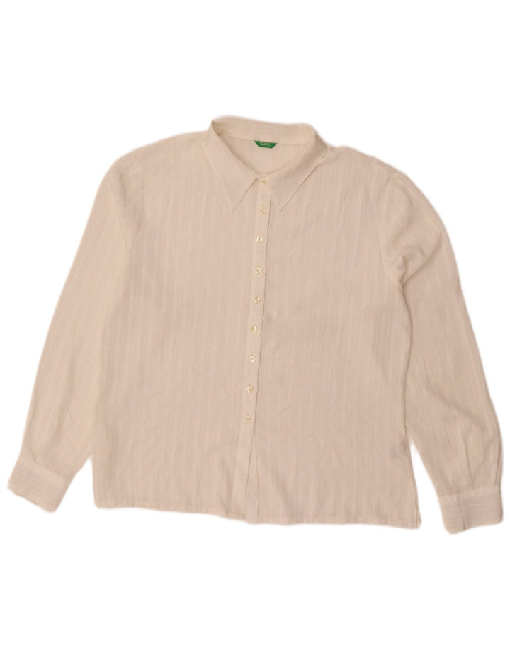 Benetton Womens Shirt Blouse UK 16 Large White Striped Polyester
