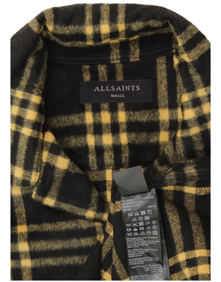 ALL SAINTS Mens Flannel Shirt Small Black Check Polyester Classic