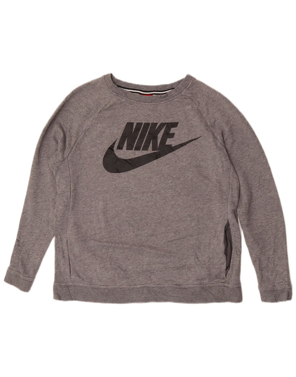 Nike Womens Graphic Sweatshirt Jumper UK 14 Medium Grey Flecked Cotton