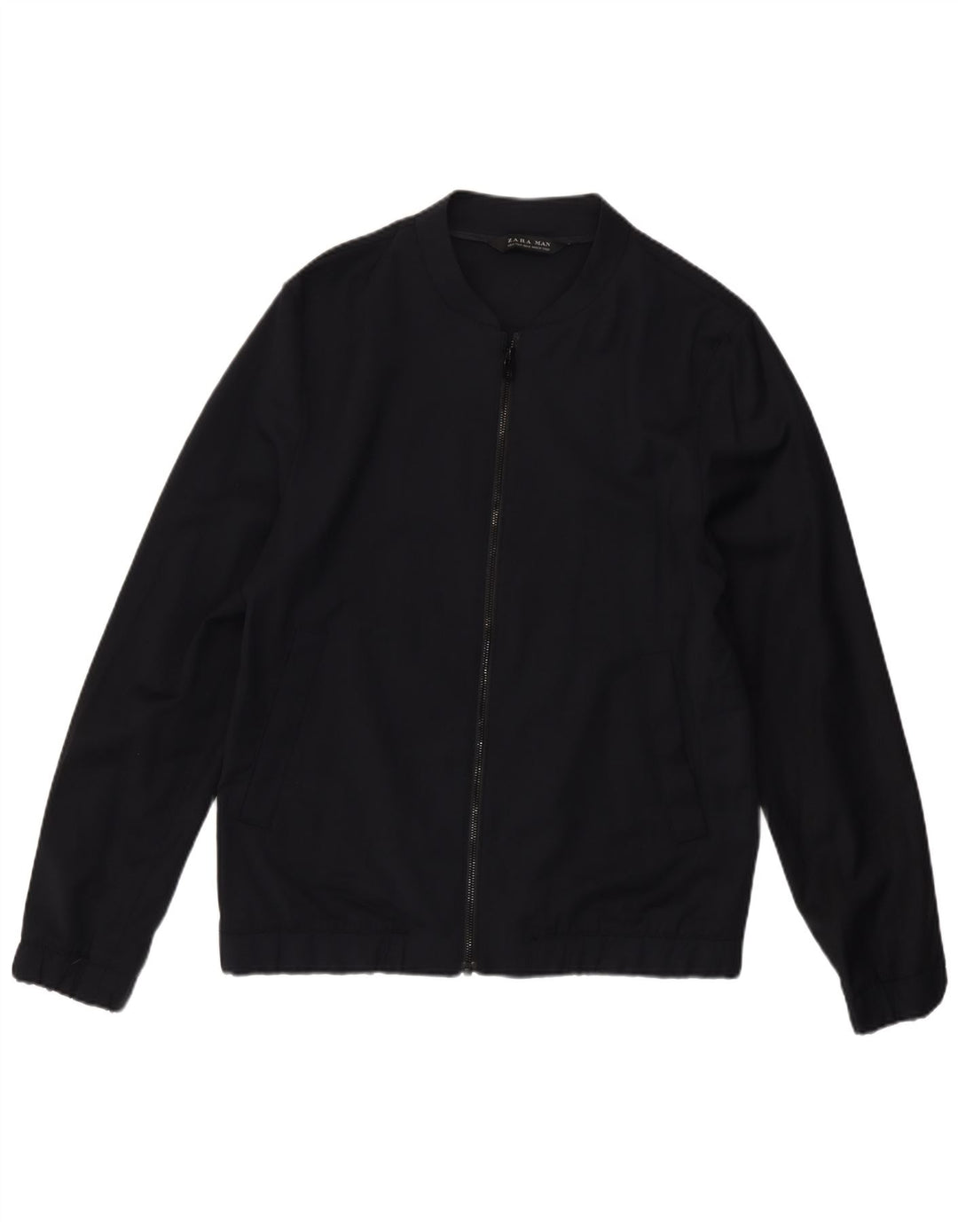 Zara Mens Bomber Jacket UK 38 Medium Navy Blue Wool