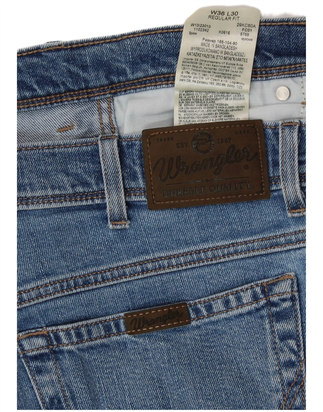 Wrangler Mens Regular Fit Straight Jeans W36 L30 Blue Cotton