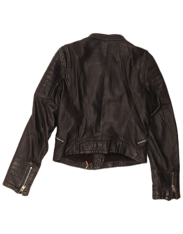 ZARA Womens Leather Biker Jacket UK 12 Medium Black Leather