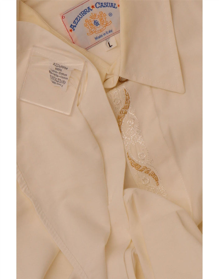 AZZURRA Mens Shirt Large Off White Cotton