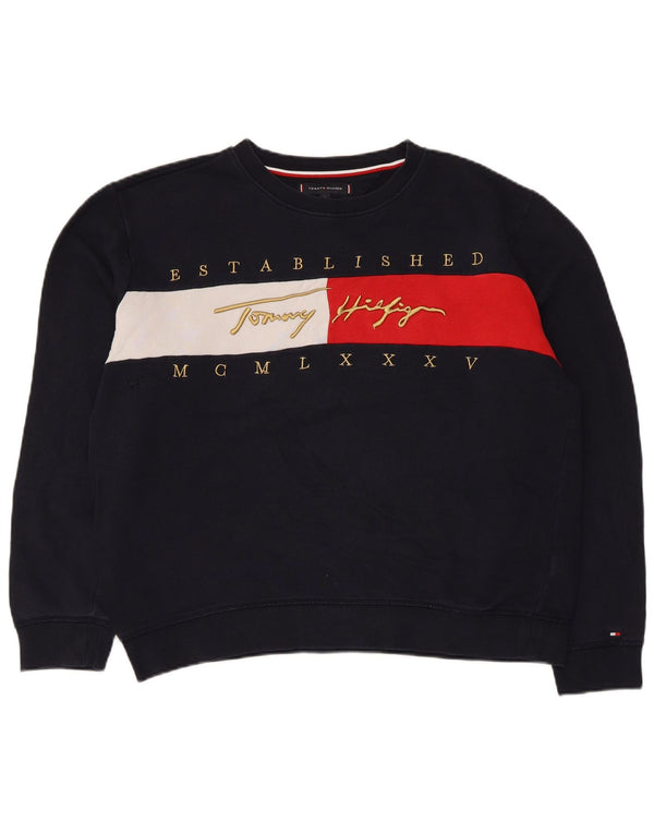 Tommy Hilfiger Womens Sweatshirt Jumper UK 16 Large Navy Blue Colourblock