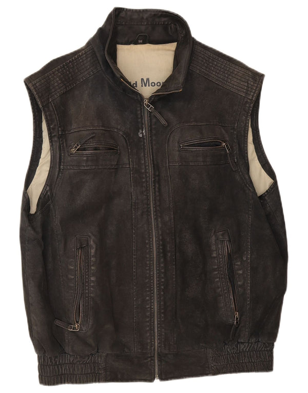 David Moore Mens Leather Gilet IT 50 Large Black