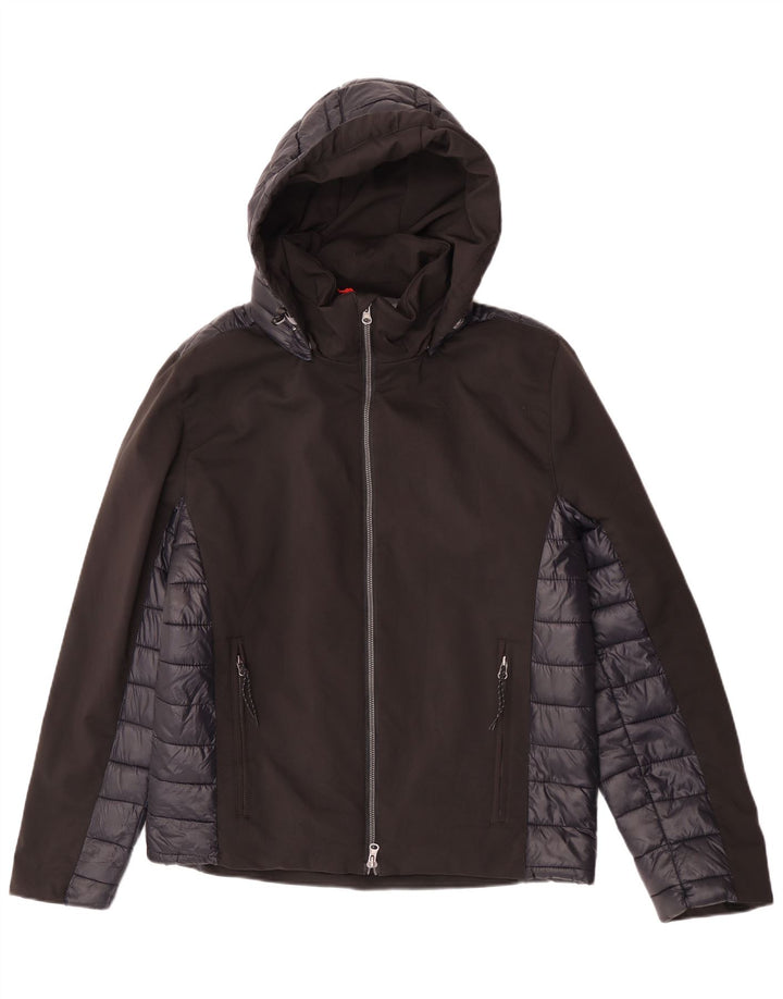Brugi Mens Hooded Padded Jacket UK 40 Large Black Colourblock Polyester