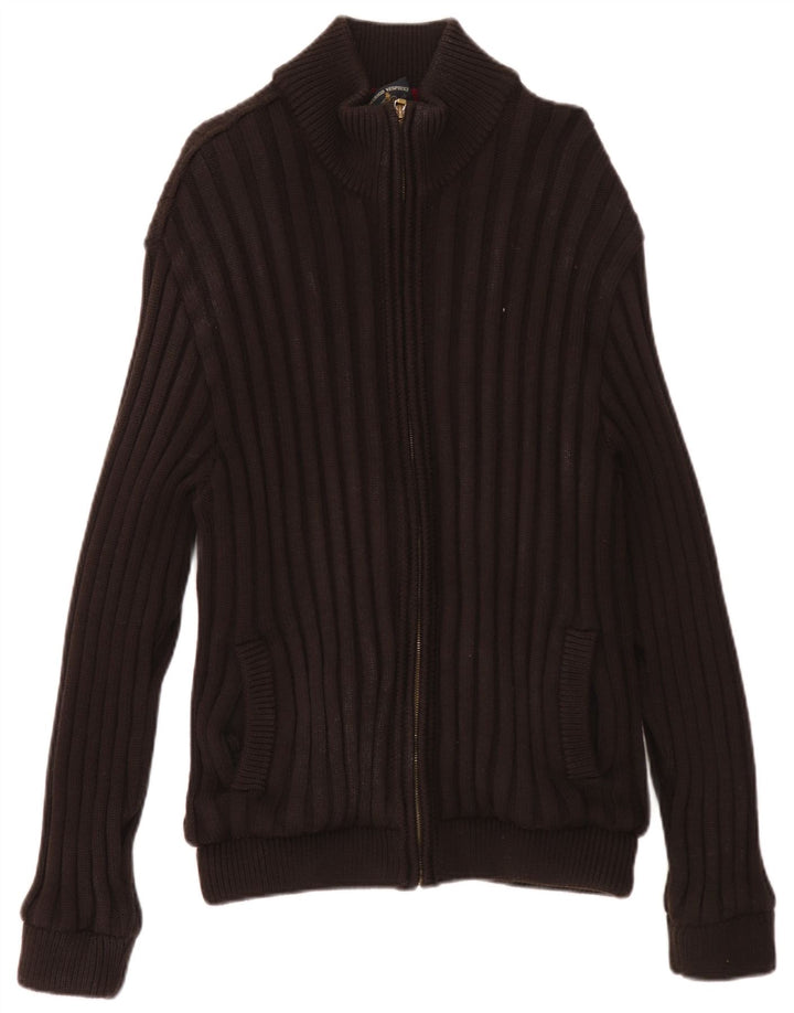 Amerigo Vespucci Mens Full Zip Cardigan Sweater Medium Brown