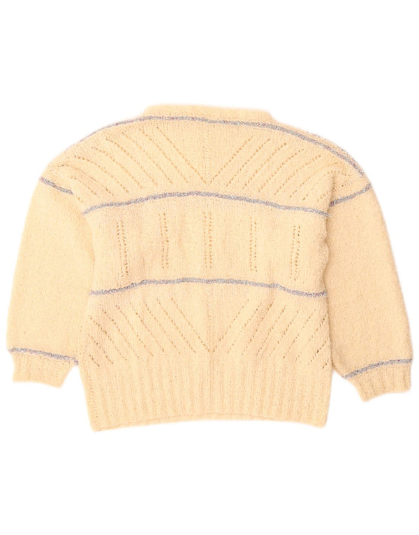 Vintage Womens Turtle Neck Jumper Sweater UK 16 Large Beige Striped