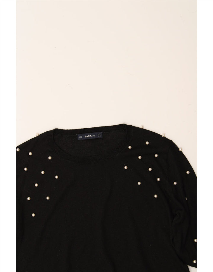 ZARA Womens Boat Neck Jumper Sweater UK 14 Medium Black Vintage Zara and Second-Hand Zara from Messina Hembry 