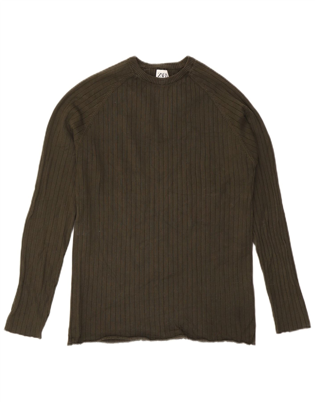 Zara Mens Crew Neck Jumper Sweater Large Khaki