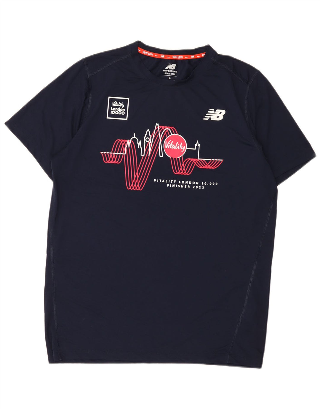 New Balance Mens Graphic T-Shirt Top Large Navy Blue Polyester