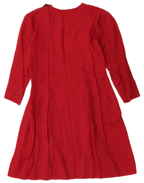 Vintage Womens 3/4 Sleeve A-Line Dress UK 10 Small Red