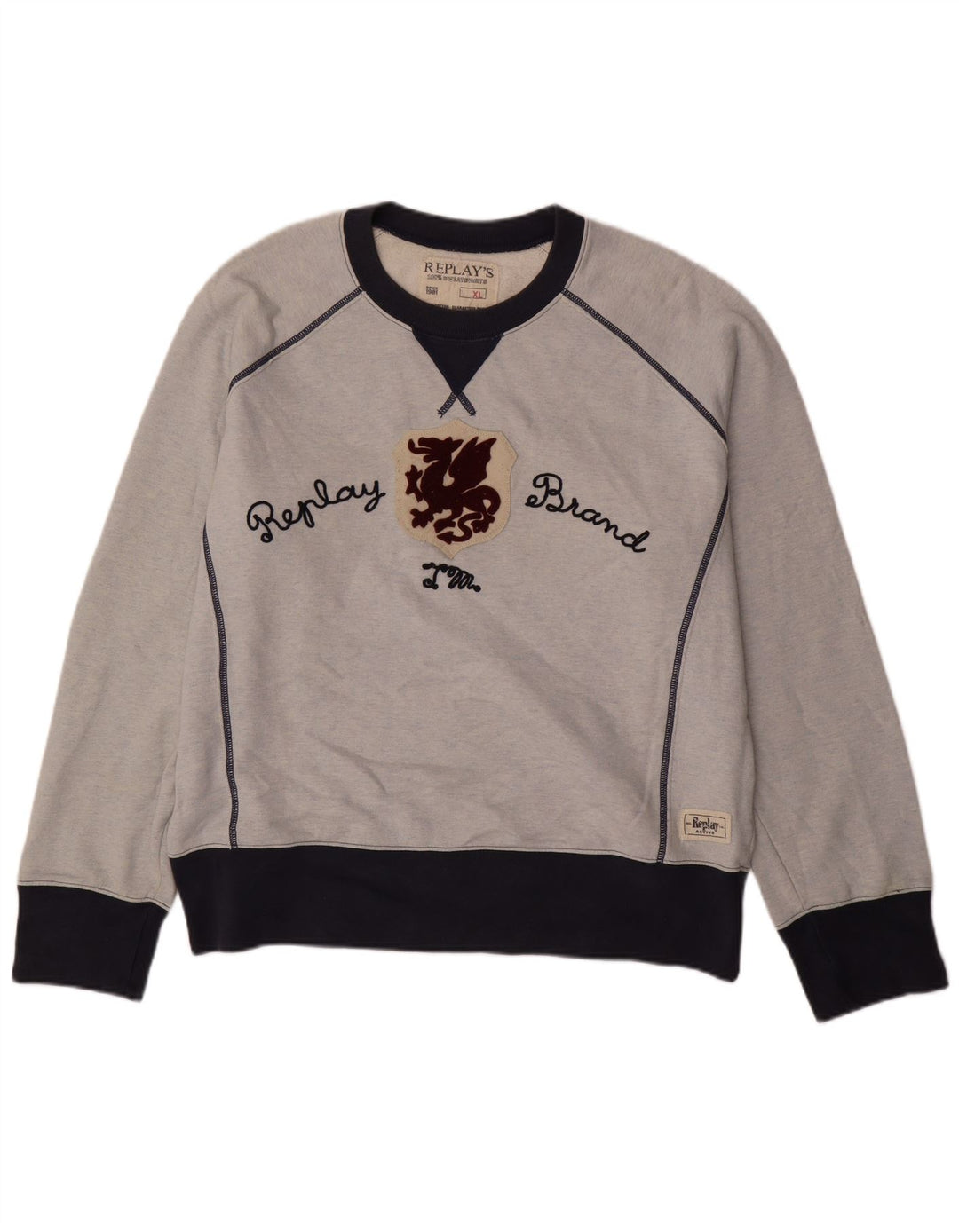 REPLAY Mens Graphic Sweatshirt Jumper XL Blue Colourblock Cotton