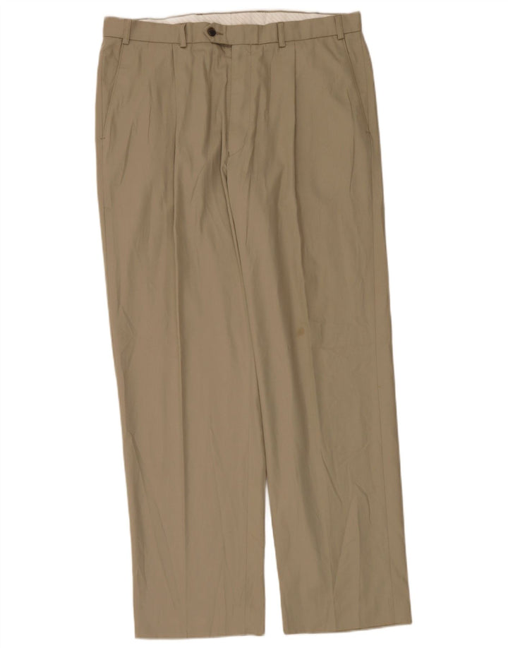 Marks & Spencer Mens Pegged Suit Trousers W36 L31 Beige Polyester