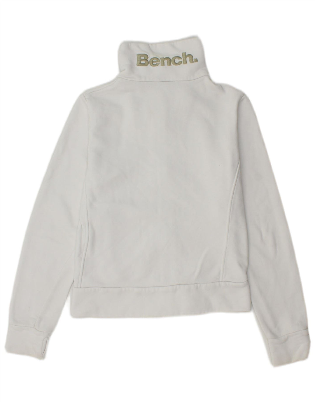 Bench Womens Crop Graphic Tracksuit Top Jacket UK 10 Small White Cotton