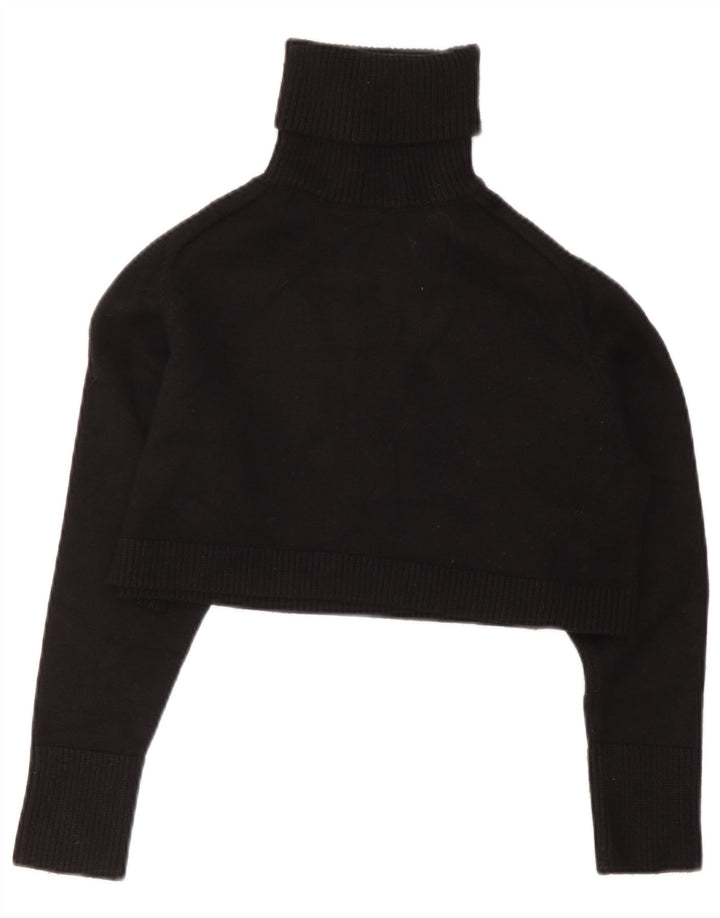 Zara Womens Roll Neck Crop Top UK 10 Small Black Viscose