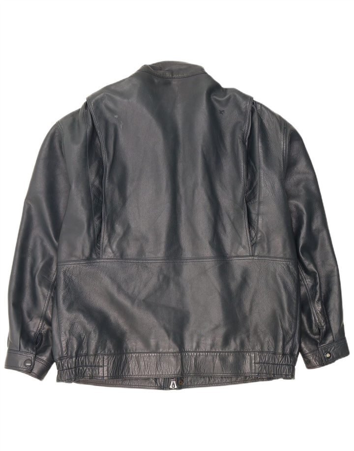 Vintage Mens Leather Jacket UK 42 XL Navy Blue Leather