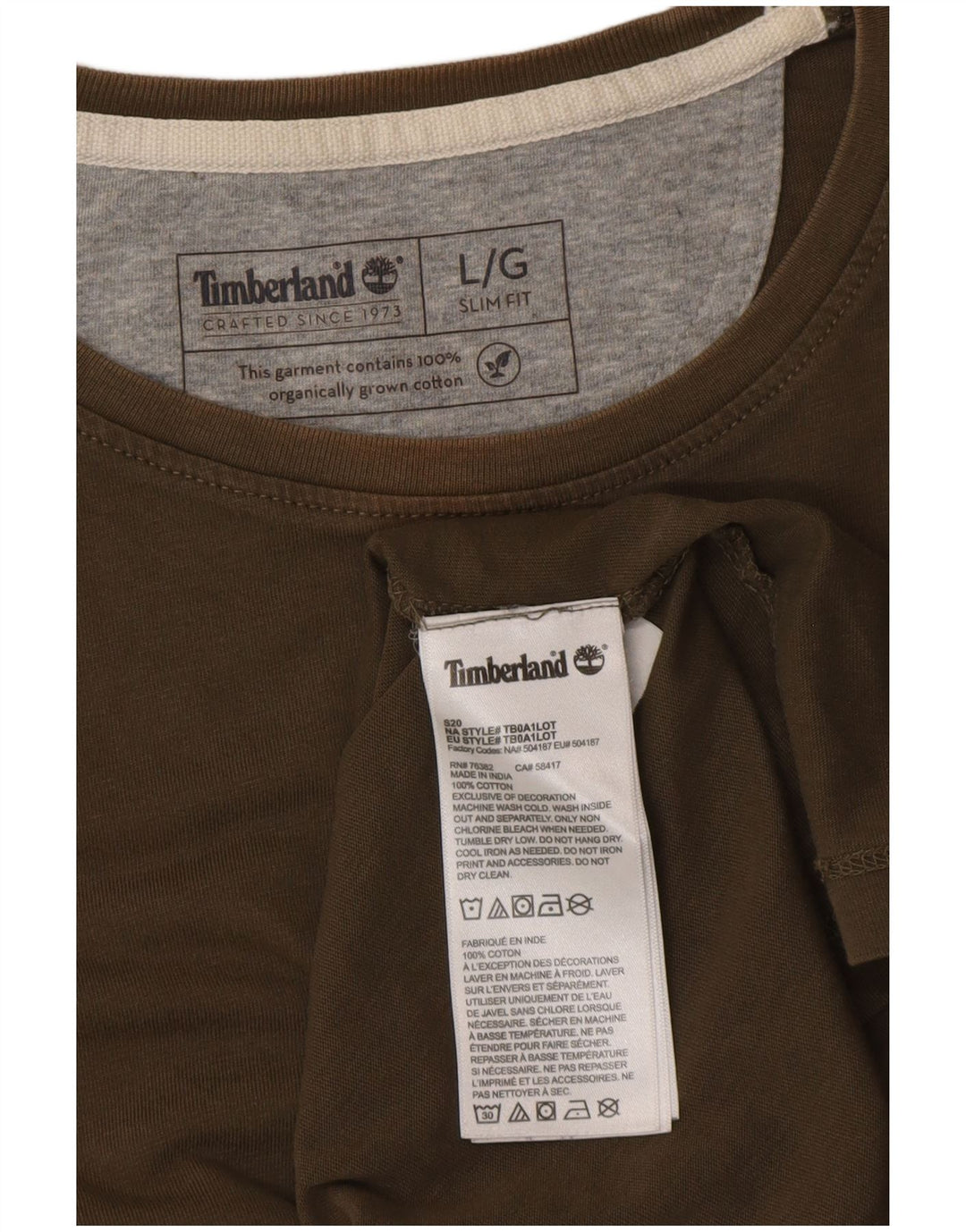 TIMBERLAND Mens Slim Fit T-Shirt Top Large Khaki Cotton