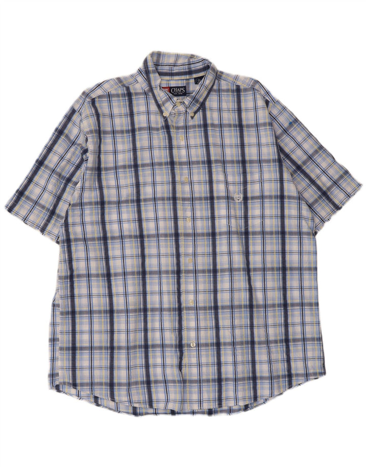 Chaps Mens Short Sleeve Shirt XL Blue Check Cotton