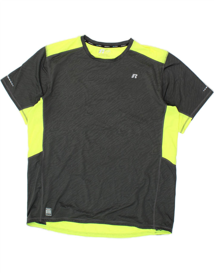 RUSSELL ATHLETIC Mens T-Shirt Top 2XL Black Colourblock Polyester Vintage Russell Athletic and Second-Hand Russell Athletic from Messina Hembry 
